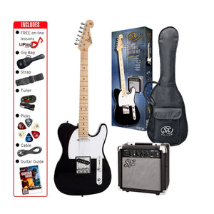 SX TL Style Beginners Plug 'n Play Electric Guitar & Amp Pack- Black