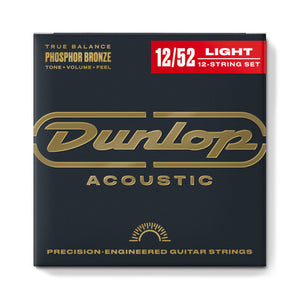 DUNLOP PHOSPHOR BRONZE ACOUSTIC GUITAR STRINGS 12 STRING SET 12-52