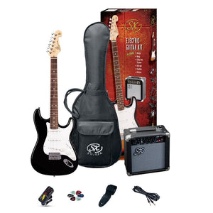 SX ST Style Beginners Plug 'n Play Electric Guitar & Amp Pack - Black