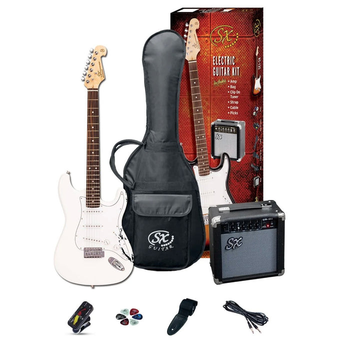 SX ST Style Beginners Plug 'n Play Electric Guitar & Amp Pack - White