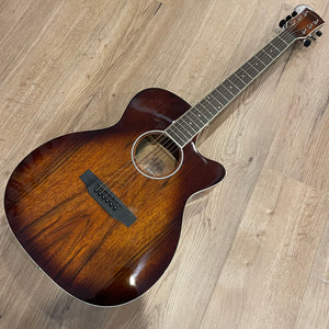 Martinez '31 Series' Daowood Small Body Acoustic-Electric Cutaway Guitar (African Brownburst)