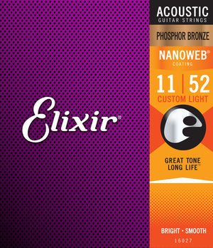 Elixir Acoustic Guitar Strings Nanoweb 11-52 Custom Light
