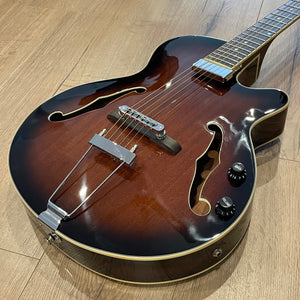 J&D Luthiers Hollow Body Archtop Cutaway Electric Guitar in Vintage Sunburst (With Hard Case)