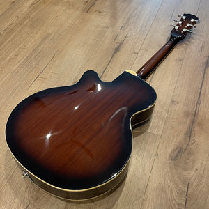 J&D Luthiers Hollow Body Archtop Cutaway Electric Guitar in Vintage Sunburst (With Hard Case)