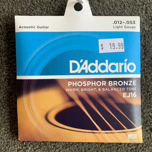 D'Addario Acoustic Guitar Strings EJ16 12-53